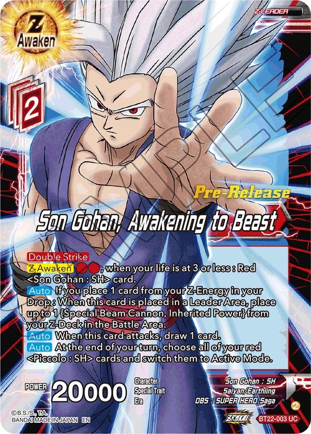 Image for Son Gohan, Awakening to Beast (Critical Blow Pre-Release Cards) (BT22-003) - Dragon Ball Super: Masters