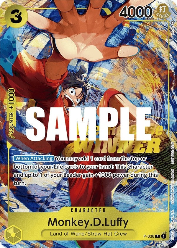 Image for Monkey.D.Luffy (Pre-Release Tournament) (Winner) (One Piece Promotion Cards) (P-036) - One Piece Card Game