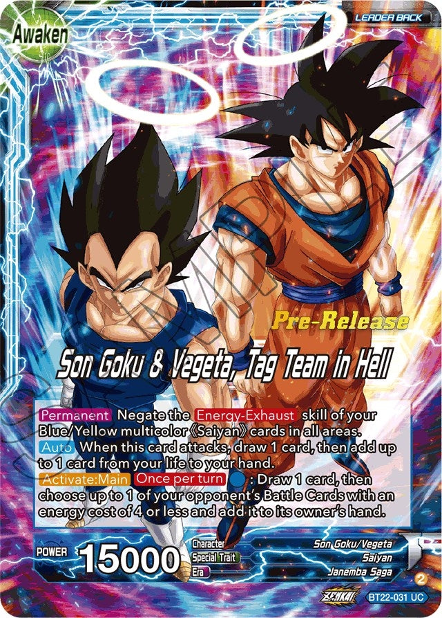 Image for Son Goku // Son Goku & Vegeta, Tag Team in Hell (Critical Blow Pre-Release Cards) (BT22-031) - Dragon Ball Super: Masters