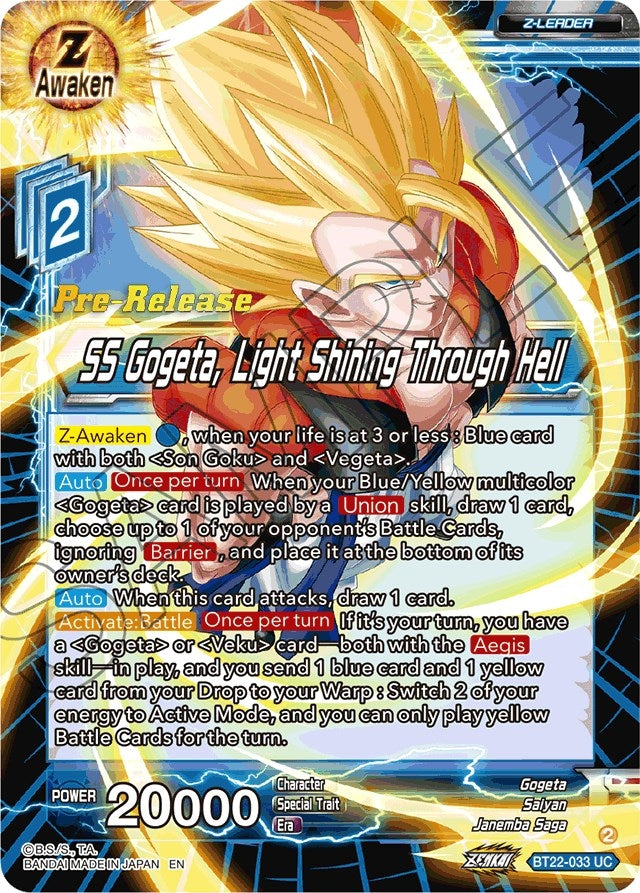 Image for SS Gogeta, Light Shining Through Hell (Critical Blow Pre-Release Cards) (BT22-033) - Dragon Ball Super: Masters