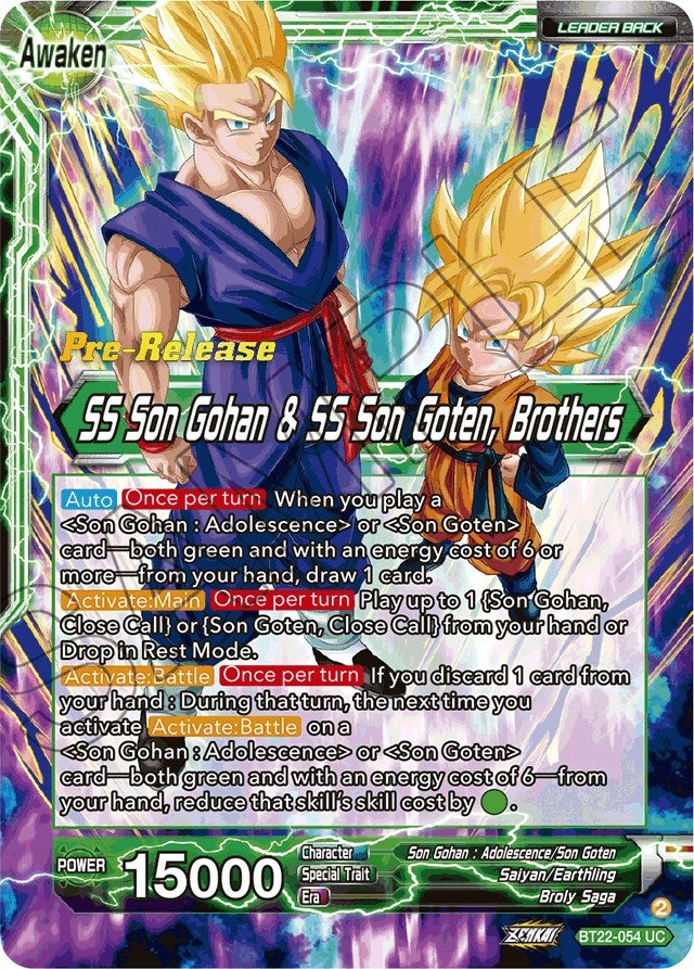 Image for Son Goten // SS Son Gohan & SS Son Goten, Brothers (Critical Blow Pre-Release Cards) (BT22-054) - Dragon Ball Super: Masters