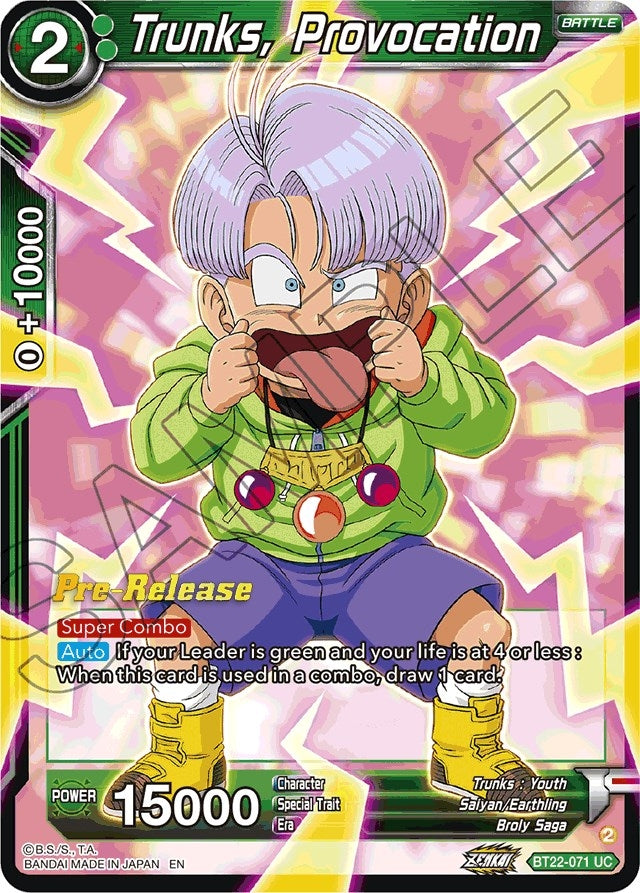 Image for Trunks, Provocation (Critical Blow Pre-Release Cards) (BT22-071) - Dragon Ball Super: Masters