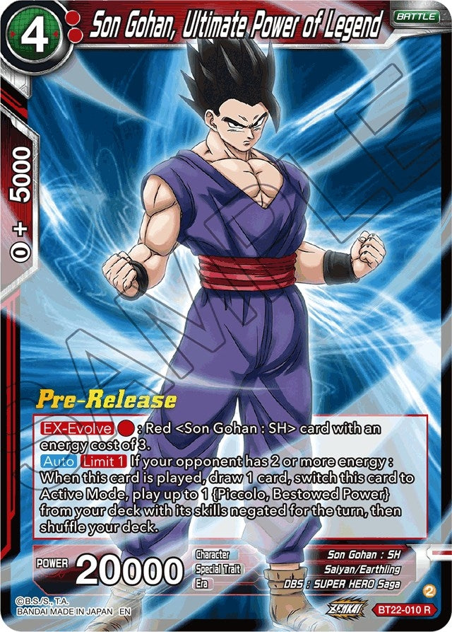 Image for Son Gohan, Ultimate Power of Legend (Critical Blow Pre-Release Cards) (BT22-010) - Dragon Ball Super: Masters