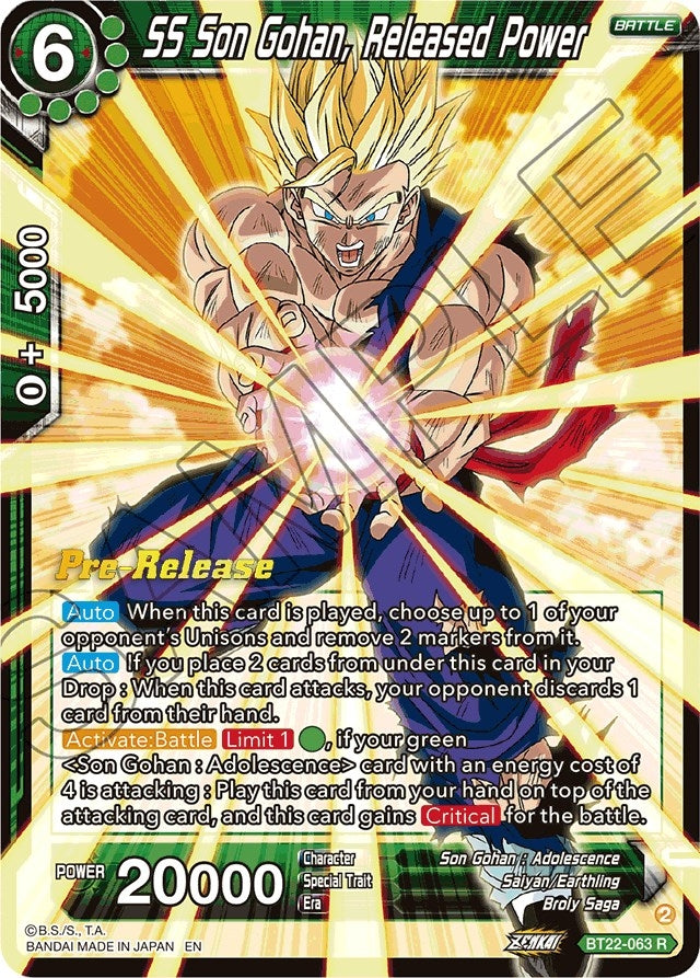 Image for SS Son Gohan, Released Power (Critical Blow Pre-Release Cards) (BT22-063) - Dragon Ball Super: Masters
