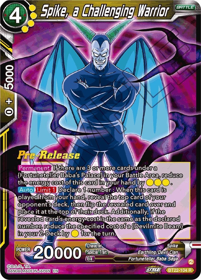 Image for Spike, a Challenging Warrior (Critical Blow Pre-Release Cards) (BT22-104) - Dragon Ball Super: Masters