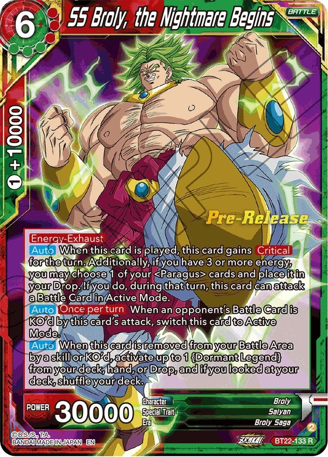 Image for SS Broly, the Nightmare Begins (Critical Blow Pre-Release Cards) (BT22-133) - Dragon Ball Super: Masters