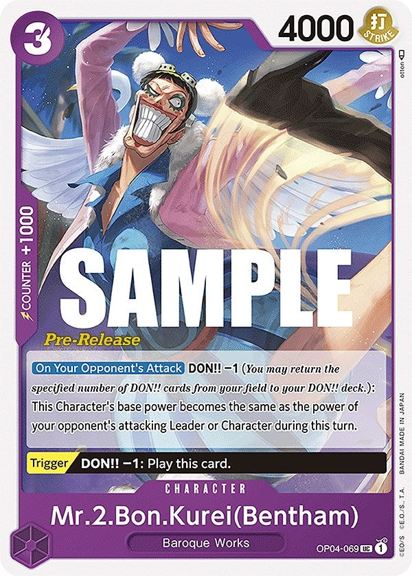 Image for Mr.2.Bon.Kurei (Bentham) (Kingdoms of Intrigue Pre-Release Cards) (OP04-069) - One Piece Card Game