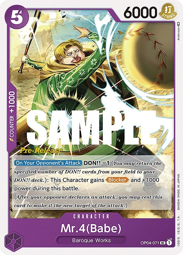 Image for Mr.4 (Babe) (Kingdoms of Intrigue Pre-Release Cards) (OP04-071) - One Piece Card Game