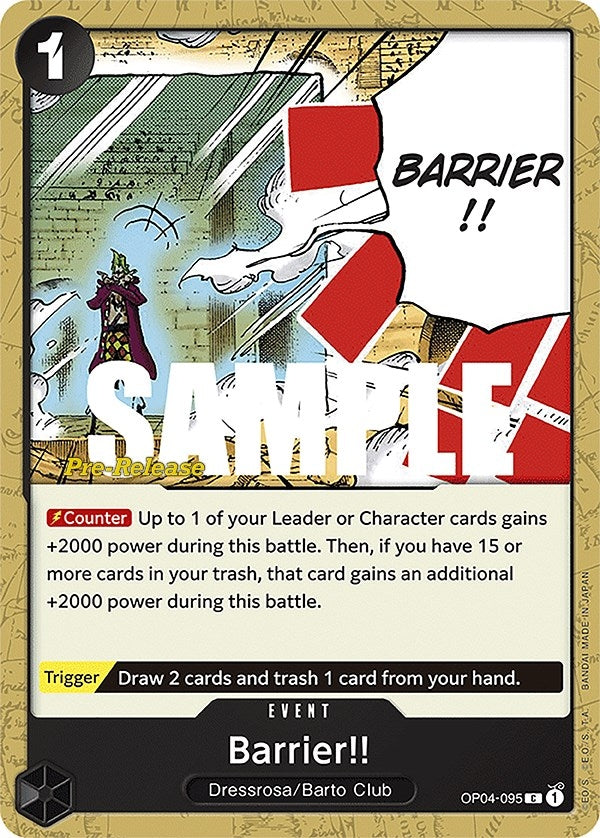 Image for Barrier!! (Kingdoms of Intrigue Pre-Release Cards) (OP04-095) - One Piece Card Game