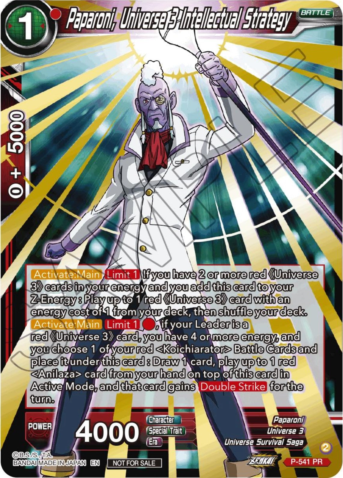 Image for Paparoni, Universe 3 Intellectual Strategy (Championship Selection Pack 2023 Vol.3) (Gold-Stamped) (Tournament Promotion Cards) (P-541) - Dragon Ball Super: Masters