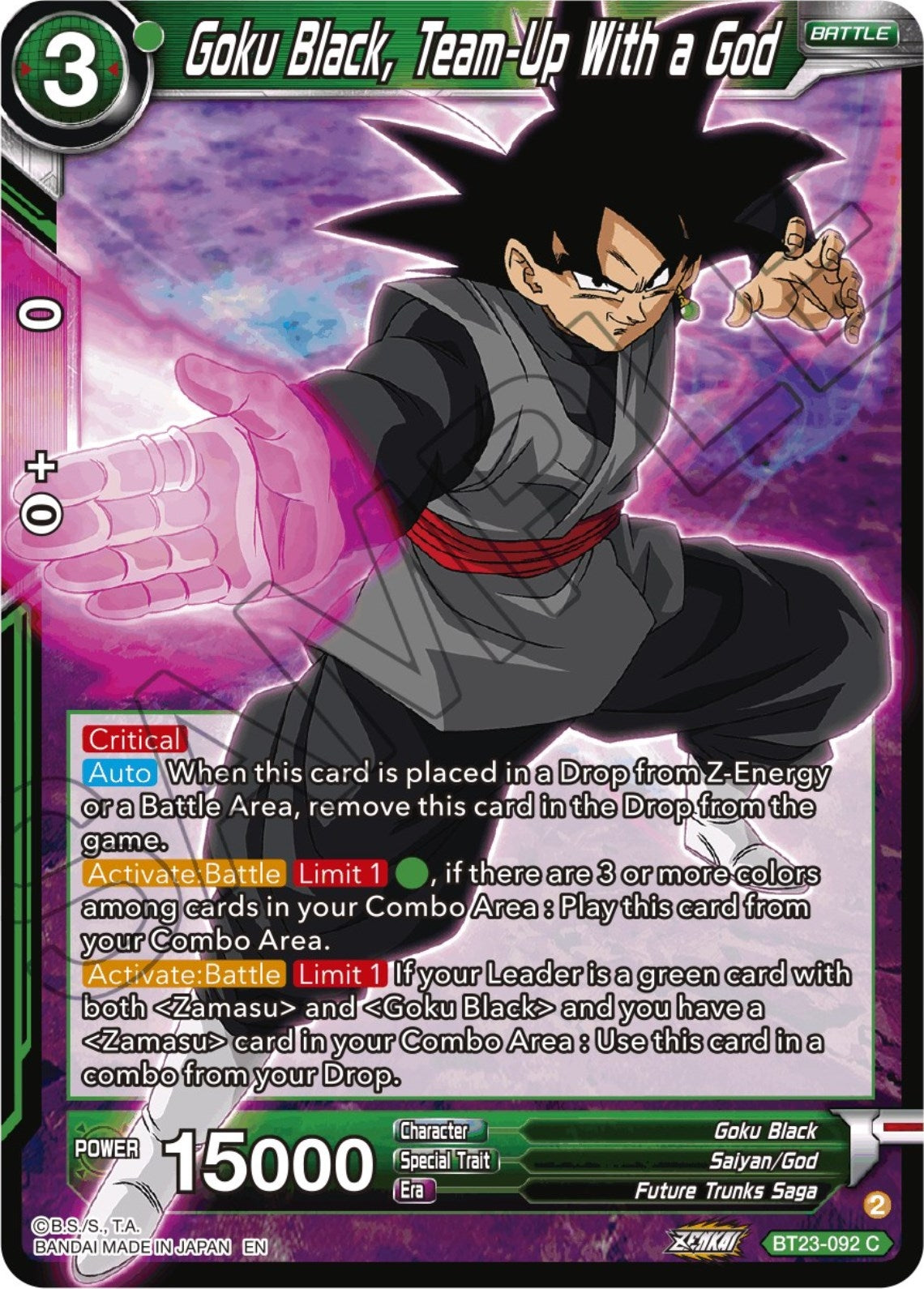 Image for Goku Black, Team-Up With a God (Perfect Combination) (BT23-092) - Dragon Ball Super: Masters