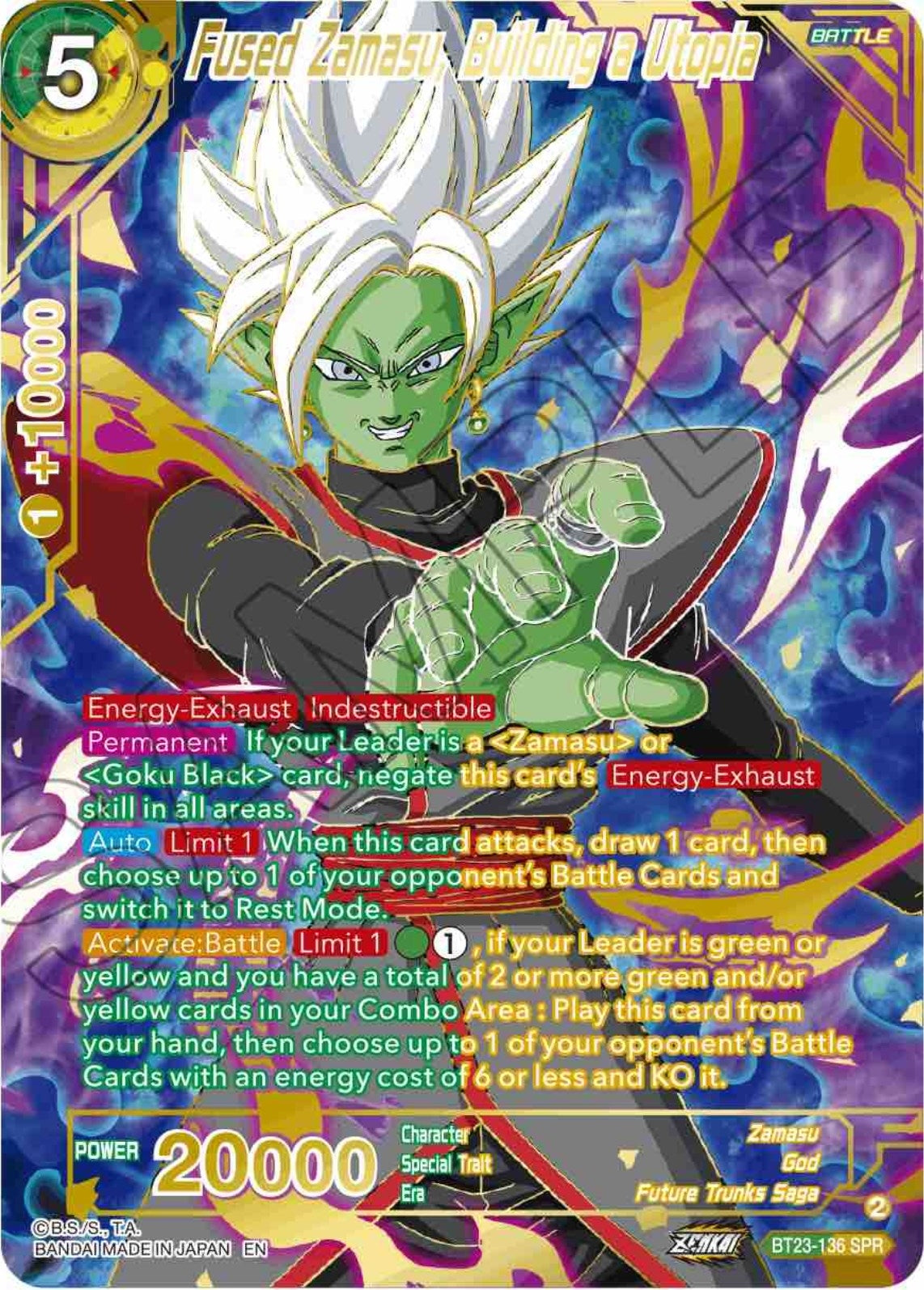 Image for Fused Zamasu, Building a Utopia (SPR) (Perfect Combination) (BT23-136) - Dragon Ball Super: Masters