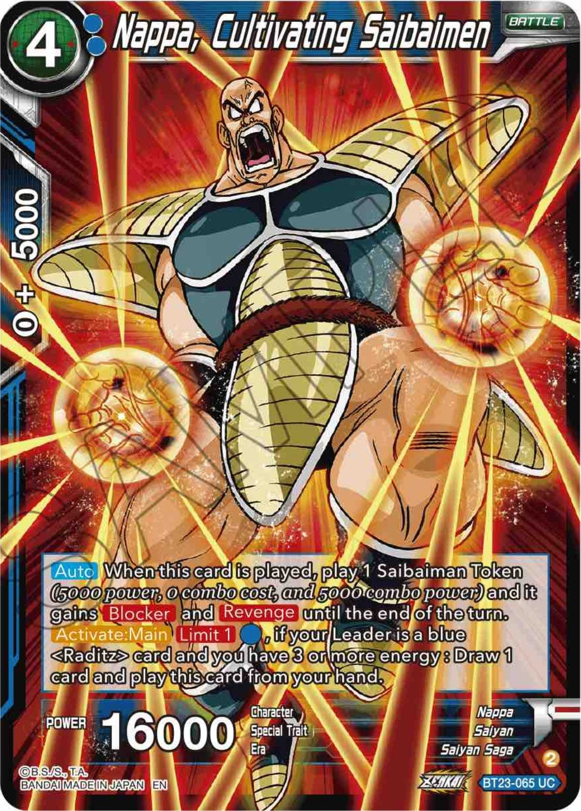 Image for Nappa, Cultivating Saibaimen (Perfect Combination) (BT23-065) - Dragon Ball Super: Masters