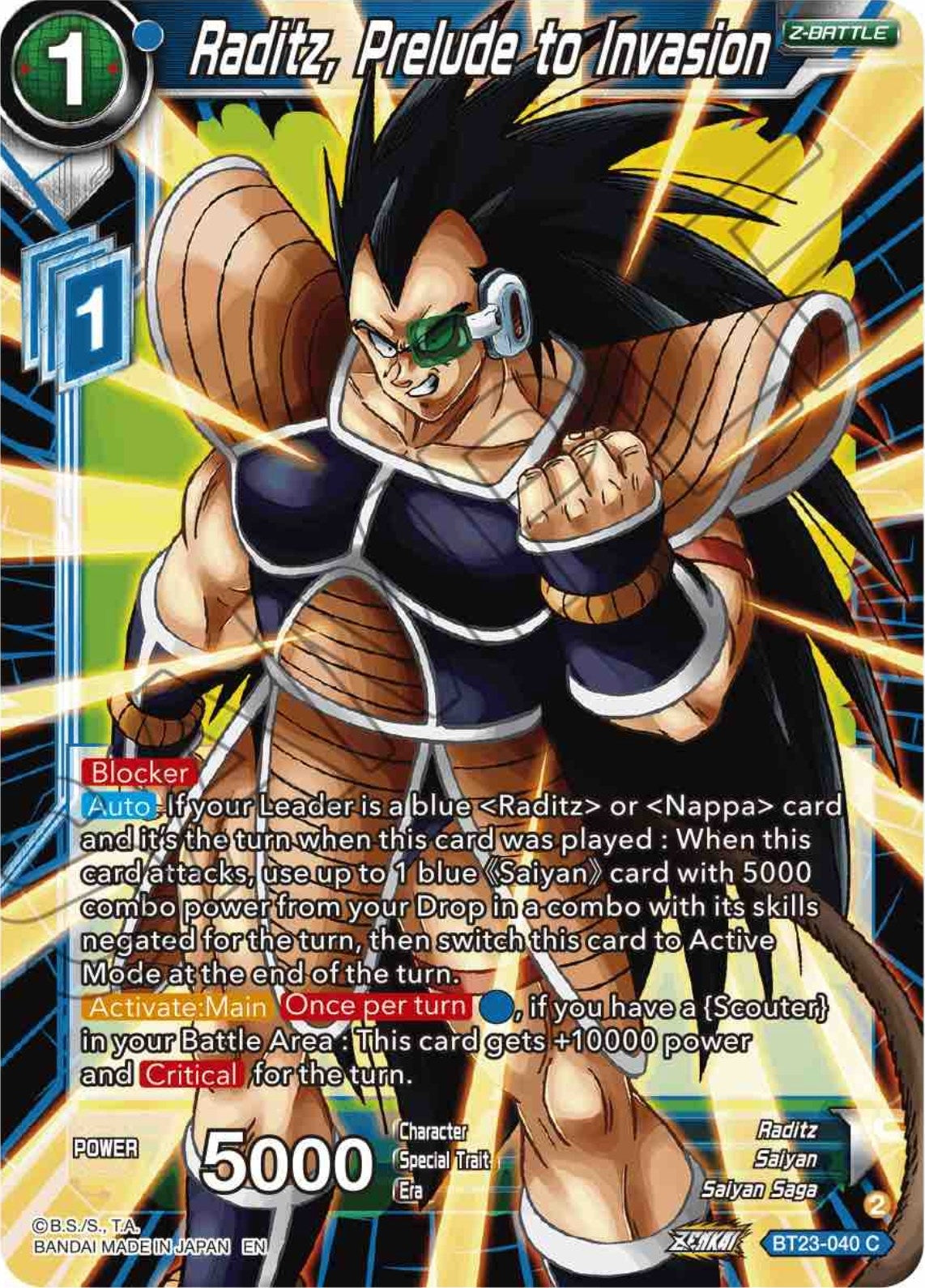 Image for Raditz, Prelude to Invasion (Perfect Combination) (BT23-040) - Dragon Ball Super: Masters