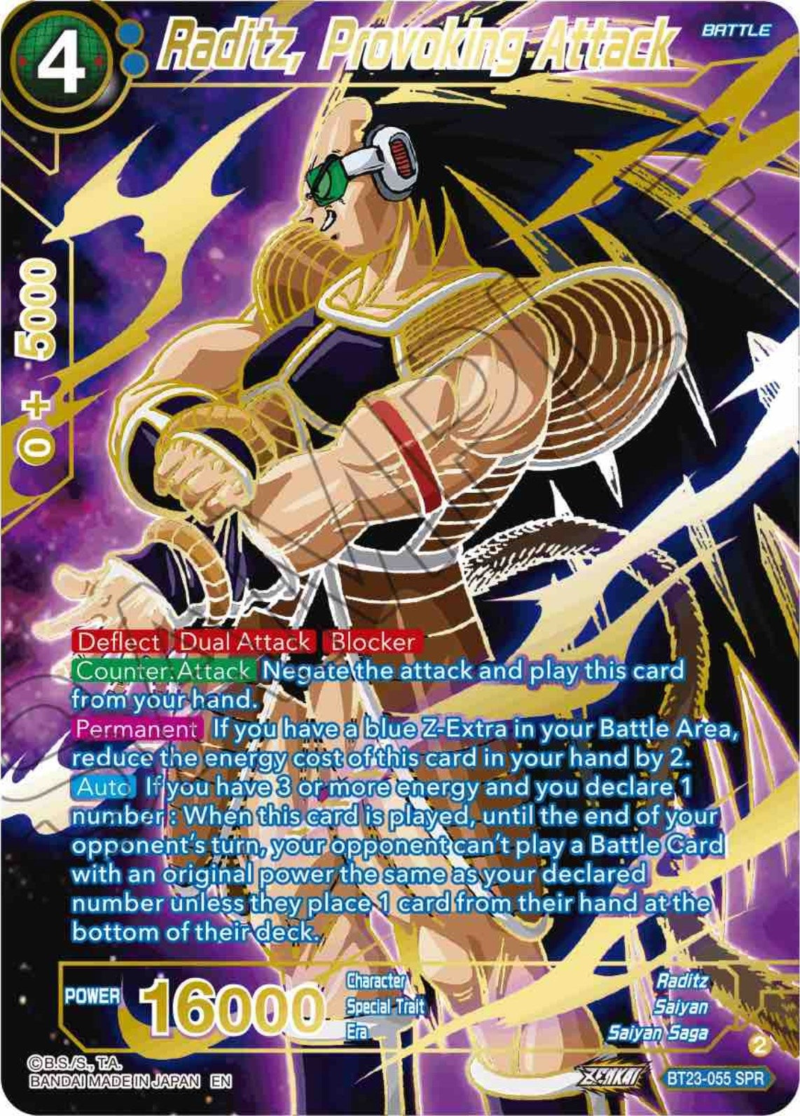 Image for Raditz, Provoking Attack (SPR) (Perfect Combination) (BT23-055) - Dragon Ball Super: Masters