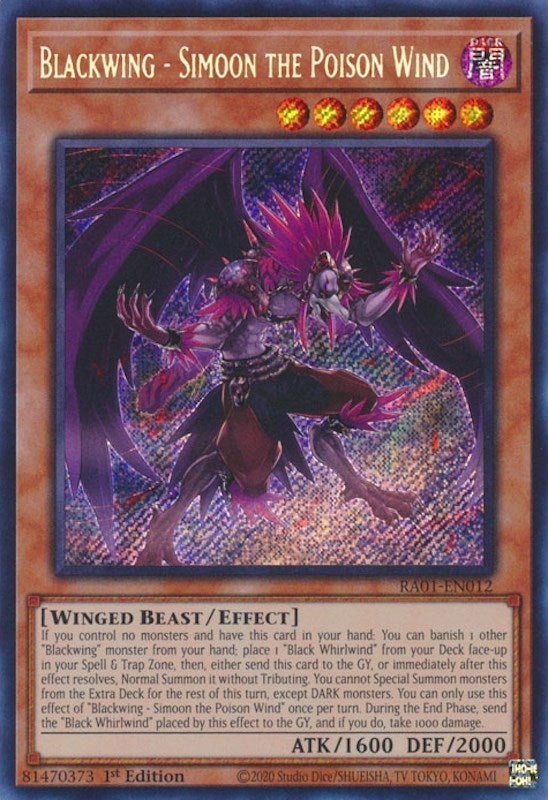 Image for Blackwing - Simoon the Poison Wind (Secret Rare) (25th Anniversary Rarity Collection) (RA01-EN012) - YuGiOh
