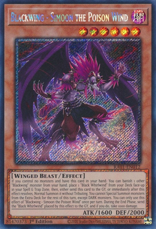 Image for Blackwing - Simoon the Poison Wind (Platinum Secret Rare) (25th Anniversary Rarity Collection) (RA01-EN012) - YuGiOh