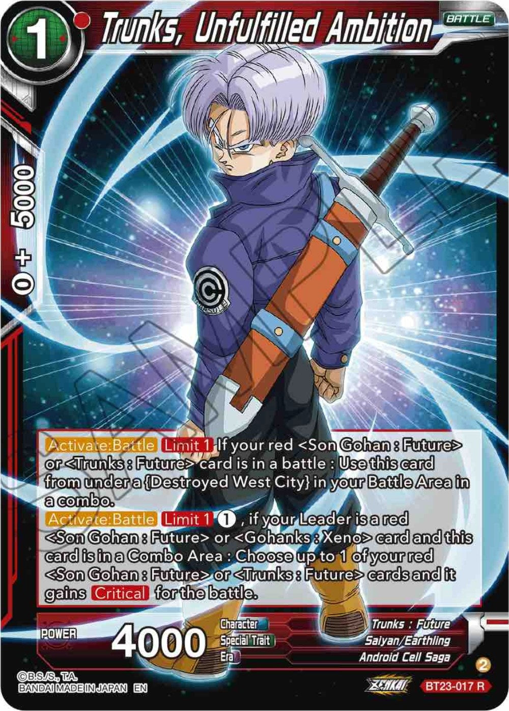 Image for Trunks, Unfulfilled Ambition (Perfect Combination) (BT23-017) - Dragon Ball Super: Masters