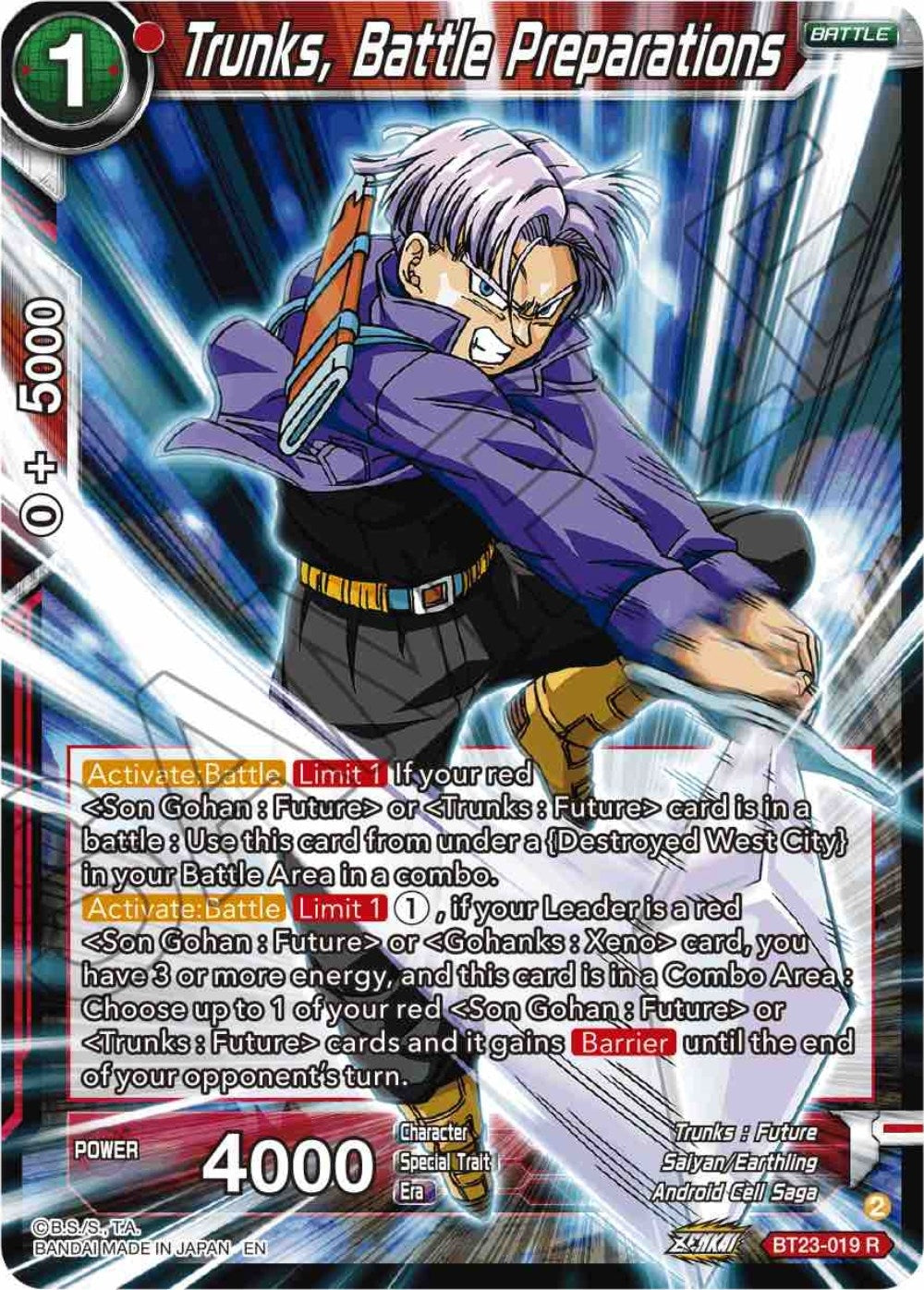 Image for Trunks, Battle Preparations (Perfect Combination) (BT23-019) - Dragon Ball Super: Masters