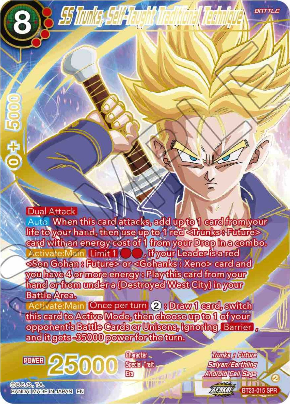 Image for SS Trunks, Self-Taught Traditional Technique (SPR) (Perfect Combination) (BT23-015) - Dragon Ball Super: Masters
