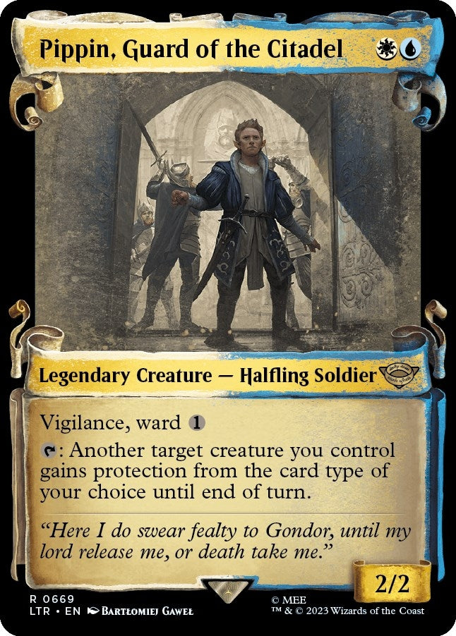 Image for Pippin, Guard of the Citadel (Showcase Scrolls) (Universes Beyond: The Lord of the Rings: Tales of Middle-earth) (669) - Magic: The Gathering