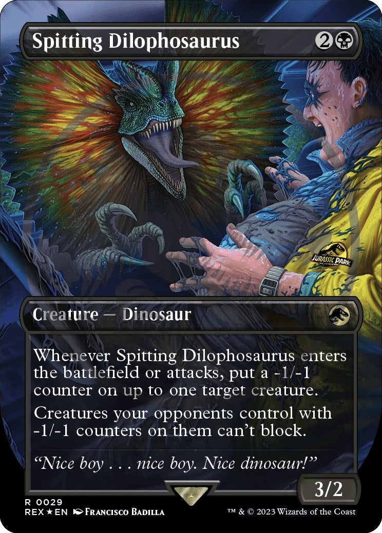 Image for Spitting Dilophosaurus (Borderless) (Emblem) (Universes Beyond: Jurassic World Collection) (29) - Magic: The Gathering