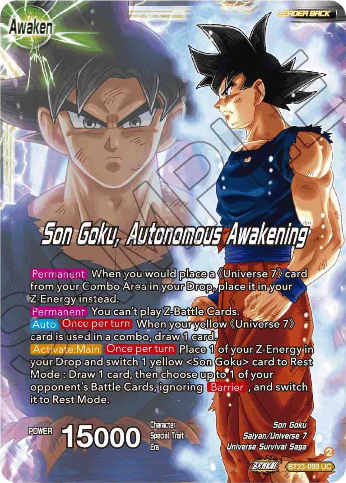 Image for SSB Son Goku // Son Goku, Autonomous Awakening (Perfect Combination) (BT23-099) - Dragon Ball Super: Masters