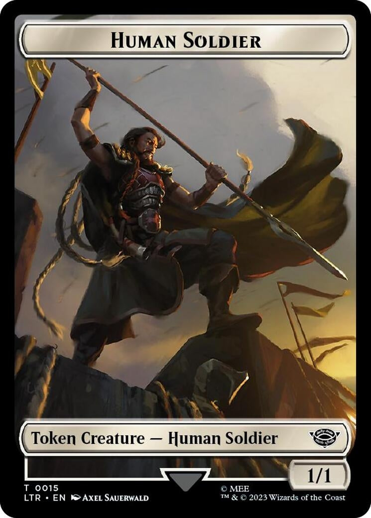 Image for Human Soldier (0015) // Food (0024) Double-Sided Token (Surge Foil) (Universes Beyond: The Lord of the Rings: Tales of Middle-earth) (15 // 24) - Magic: The Gathering