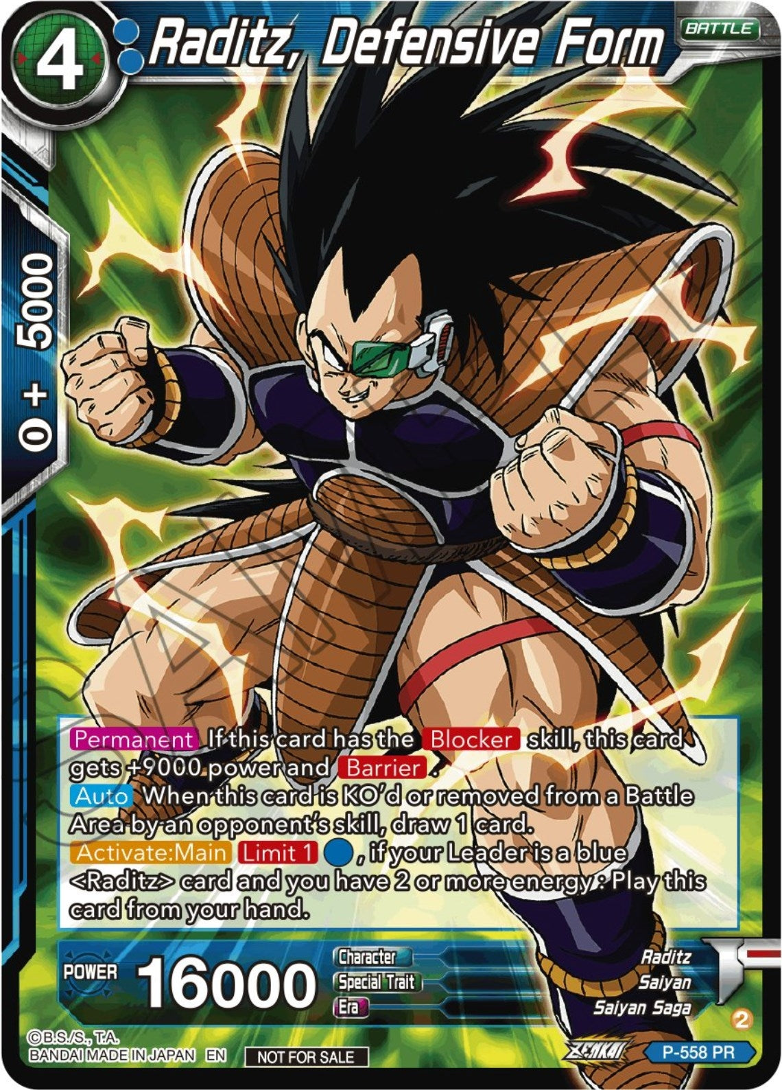 Image for Raditz, Defensive Form (Zenkai Series Tournament Pack Vol.6) (Tournament Promotion Cards) (P-558) - Dragon Ball Super: Masters