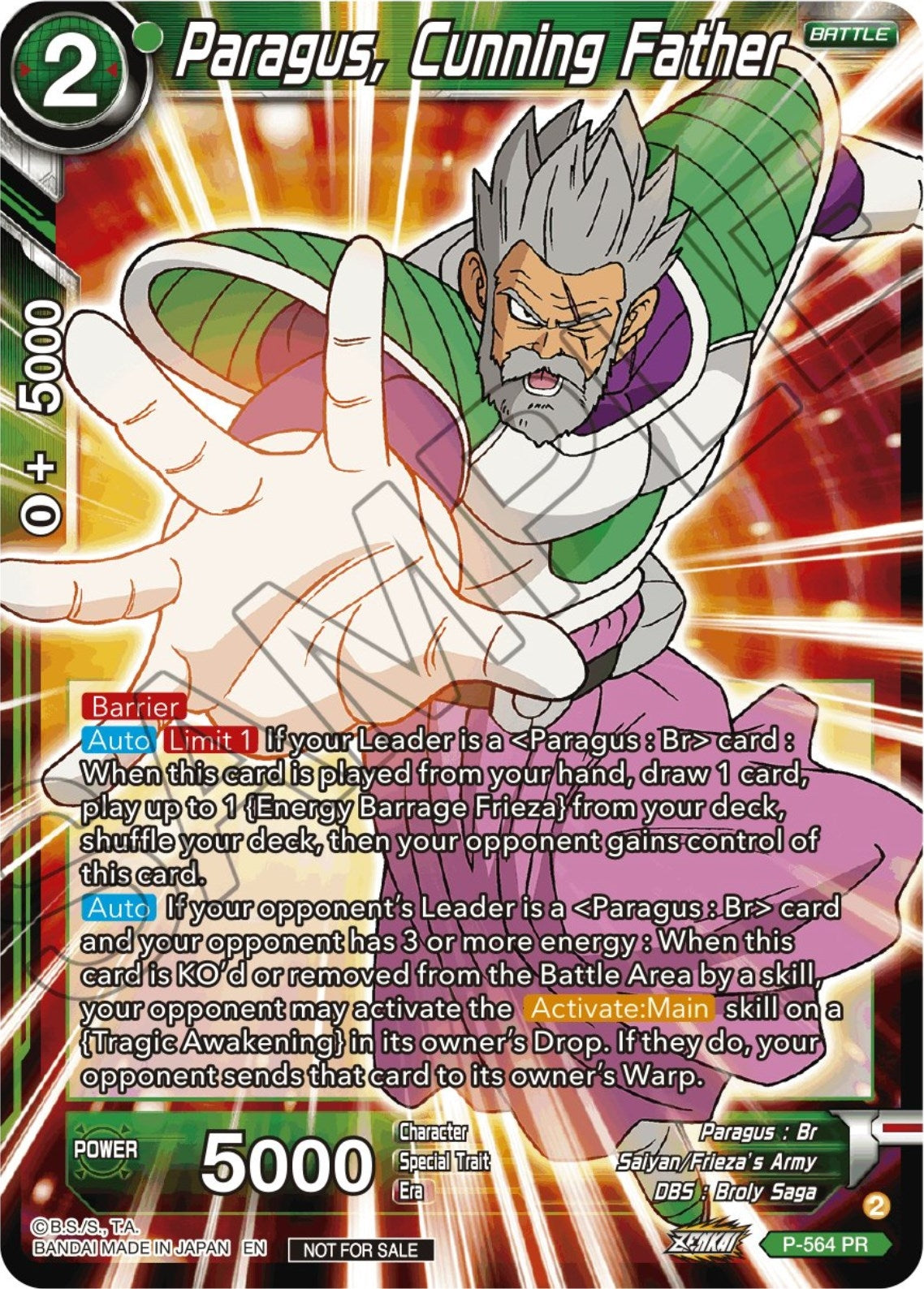 Image for Paragus, Cunning Father (Zenkai Series Tournament Pack Vol.6) (Tournament Promotion Cards) (P-564) - Dragon Ball Super: Masters