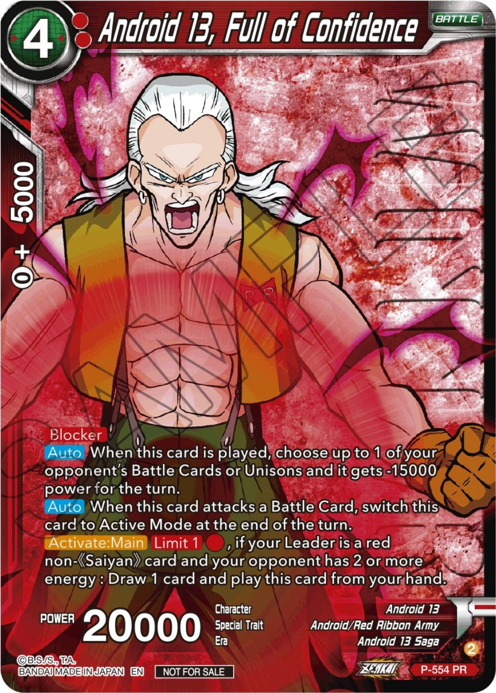 Image for Android 13, Full of Confidence (Zenkai Series Tournament Pack Vol.6) (Winner) (Tournament Promotion Cards) (P-554) - Dragon Ball Super: Masters
