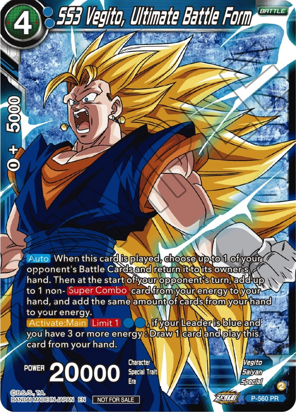 Image for SS3 Vegito, Ultimate Battle Form (Zenkai Series Tournament Pack Vol.6) (Winner) (Tournament Promotion Cards) (P-560) - Dragon Ball Super: Masters