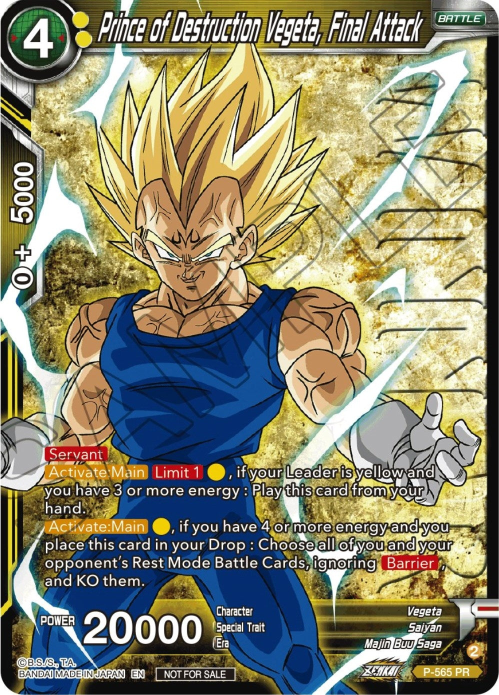 Image for Prince of Destruction Vegeta, Final Attack (Zenkai Series Tournament Pack Vol.6) (Winner) (Tournament Promotion Cards) (P-565) - Dragon Ball Super: Masters