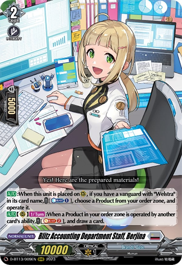 Image for Blitz Accounting Department Staff, Berjina (D-BT13: Flight of Chakrabarthi) (D-BT13/009EN) - Cardfight Vanguard