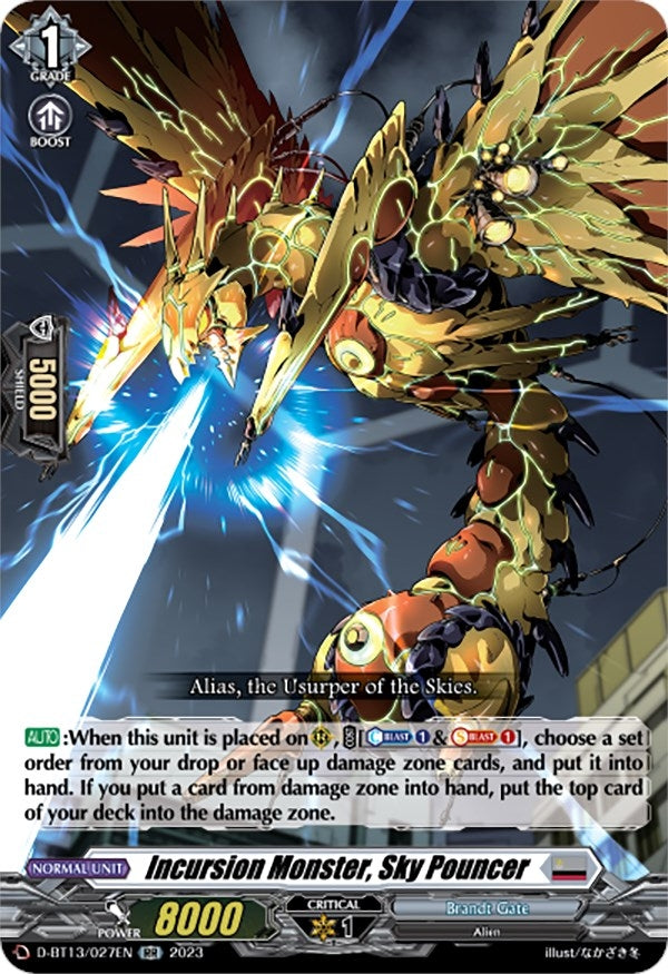 Image for Incursion Monster, Sky Pouncer (D-BT13: Flight of Chakrabarthi) (D-BT13/027EN) - Cardfight Vanguard