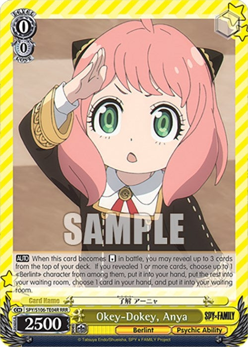 Image for Okey-Dokey, Anya (RRR) (SPY x FAMILY) (SPY/S106-TE04R RRR) - Weiss Schwarz