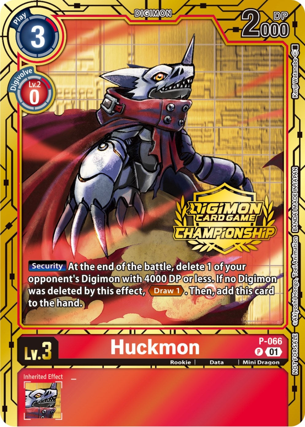 Image for Huckmon - P-066 (Championship 2023 Gold Card Set) (D-PR) (P-066 P) - Digimon Card Game