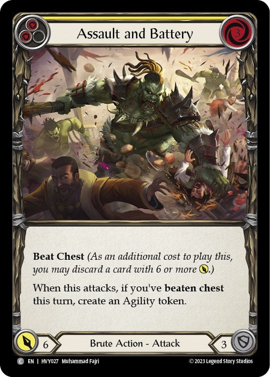 Image for Assault and Battery (Yellow) (Heavy Hitters) (HVY027) - Flesh and Blood TCG
