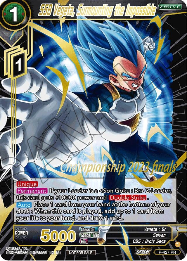 Image for SSB Vegeta, Surmounting the Impossible (2023 Championship Finals Celebration Pack Deluxe Set) (Tournament Promotion Cards) (P-427) - Dragon Ball Super: Masters