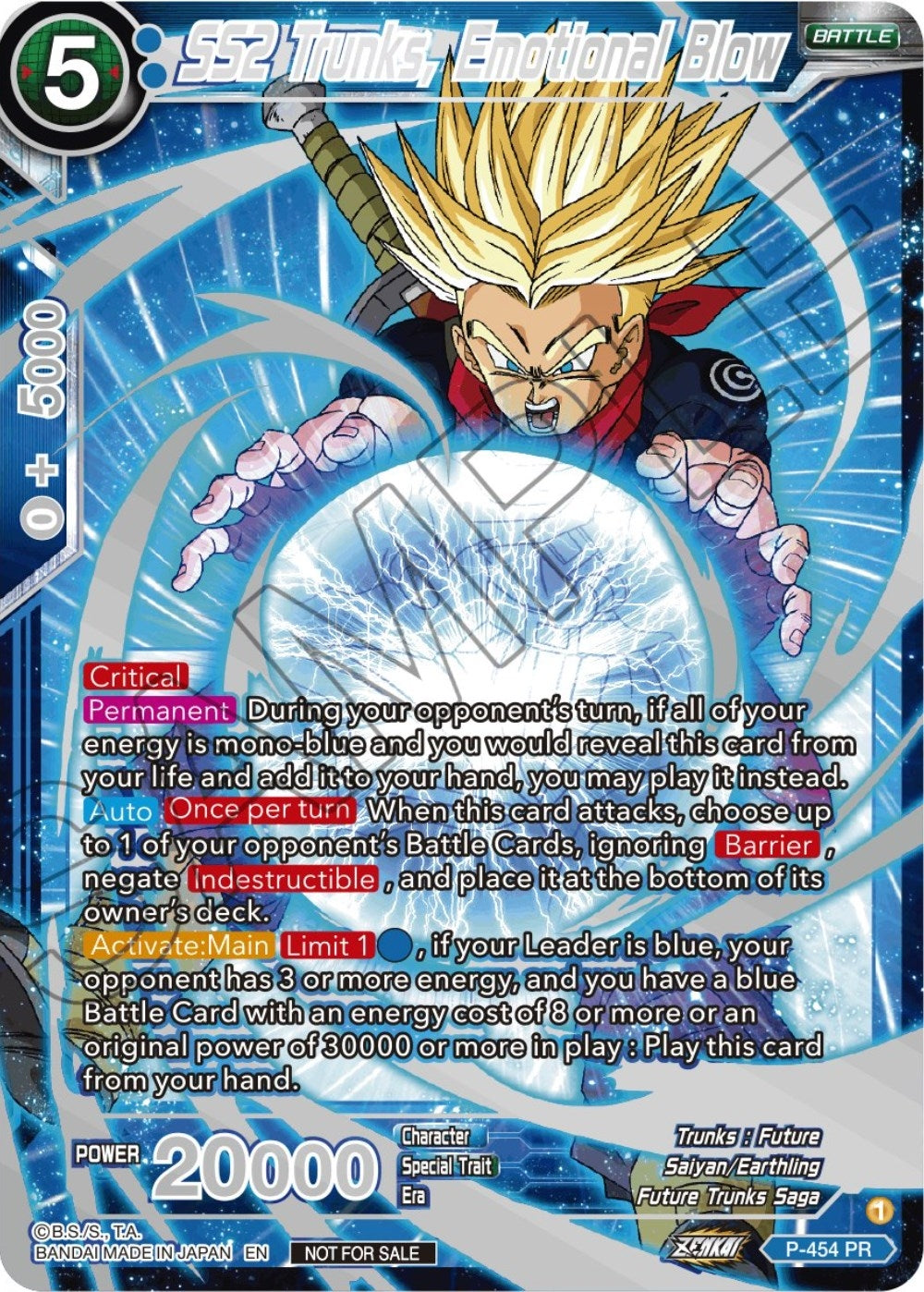 Image for SS2 Trunks, Emotional Blow (Championship 2023 Reward Alternate Art Card Set) (Holo) (Tournament Promotion Cards) (P-454) - Dragon Ball Super: Masters