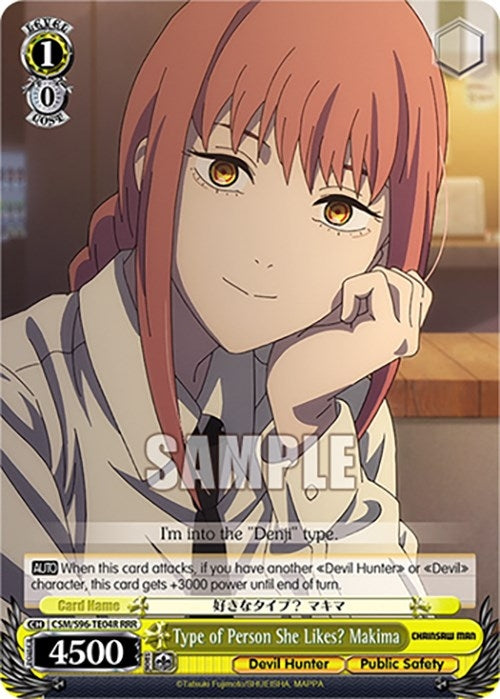 Image for Type of Person She Likes? Makima (RRR) (Chainsaw Man) (CSM/S96-TE04R RRR) - Weiss Schwarz