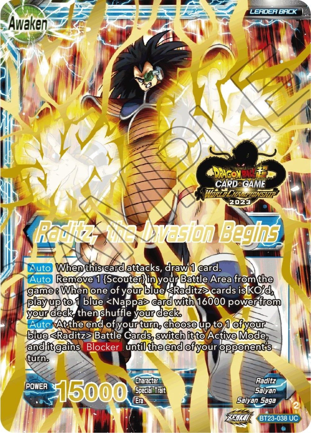 Image for Raditz // Raditz, the Invasion Begins (2023 Worlds ZENKAI 06 Leader Set) (Tournament Promotion Cards) (BT23-038) - Dragon Ball Super: Masters