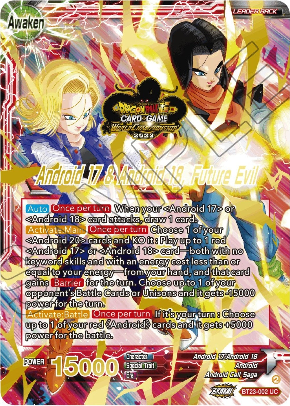 Image for Android 17 & Android 18 // Android 17 & Android 18, Future Evil (2023 Worlds ZENKAI 06 Leader Set) (Tournament Promotion Cards) (BT23-002) - Dragon Ball Super: Masters