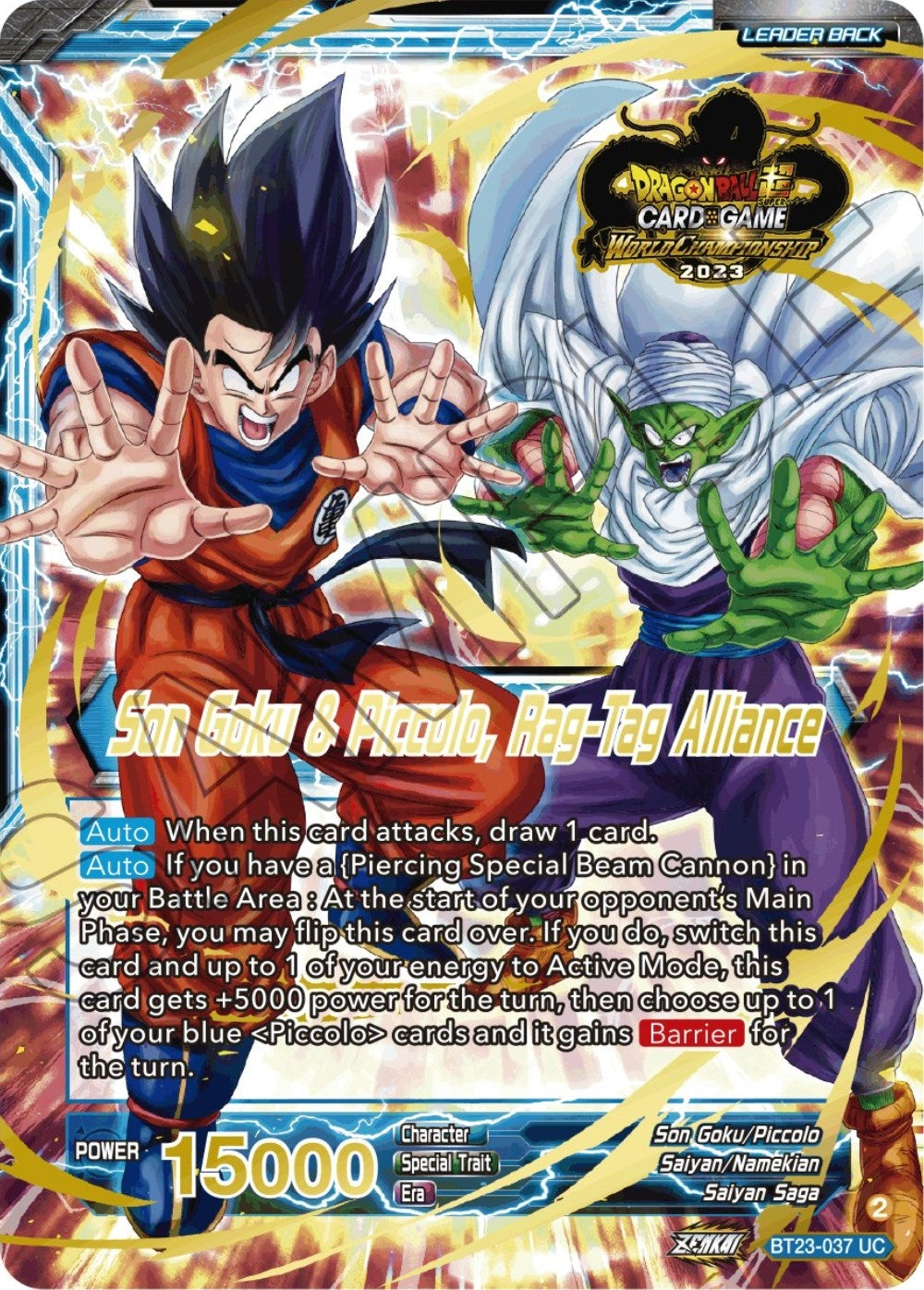 Image for Son Goku // Son Goku & Piccolo, Rag-Tag Alliance (2023 Worlds ZENKAI 06 Leader Set) (Tournament Promotion Cards) (BT23-037) - Dragon Ball Super: Masters