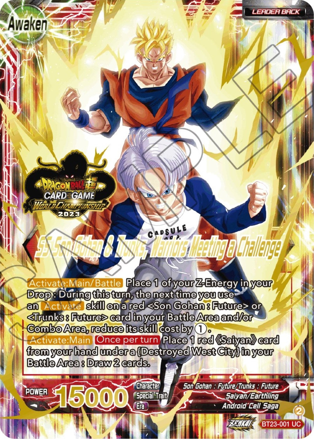 Image for Son Gohan & Trunks // SS Son Gohan & Trunks, Warriors Meeting a Challenge (2023 Worlds ZENKAI 06 Leader Set) (Tournament Promotion Cards) (BT23-001) - Dragon Ball Super: Masters