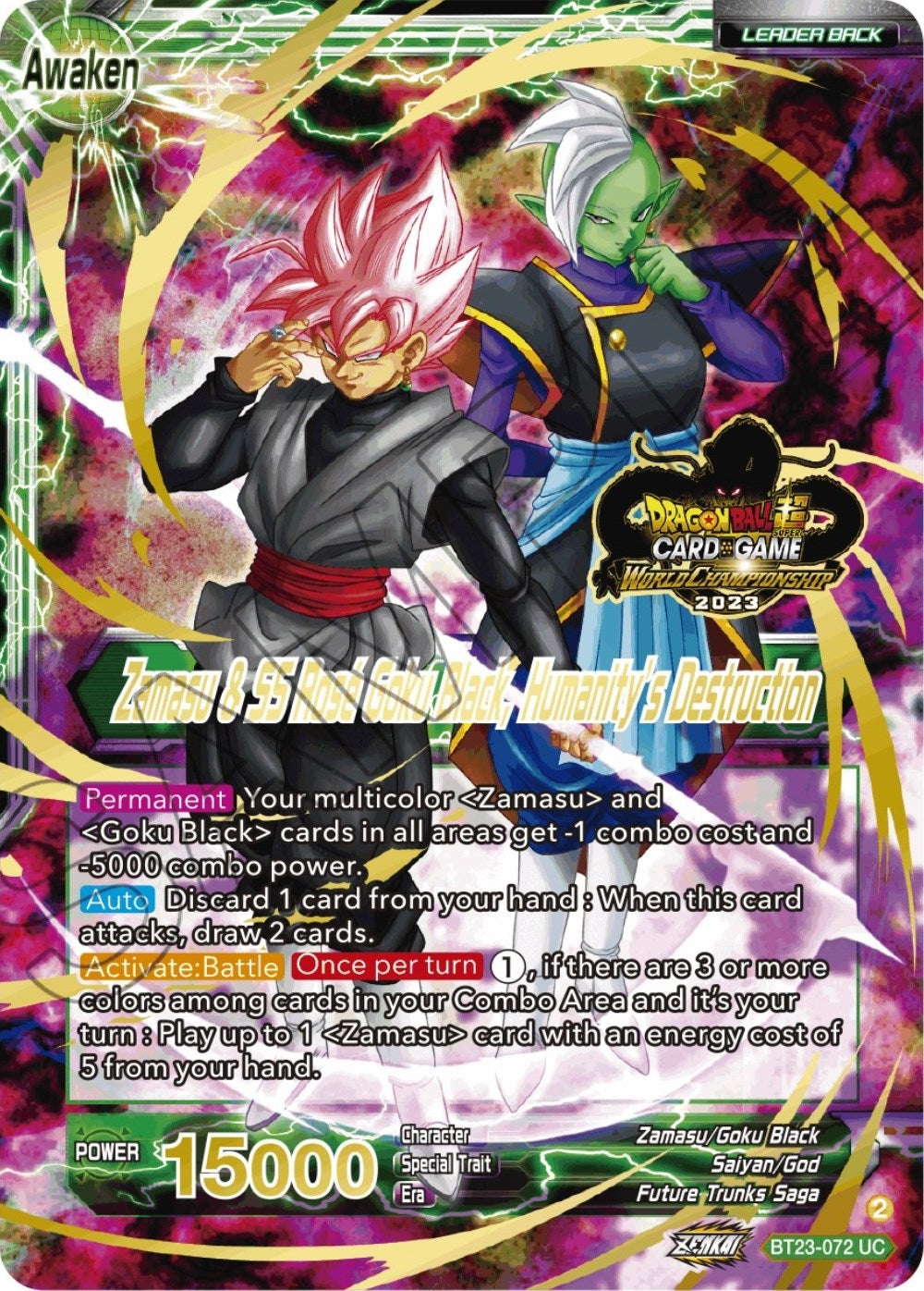Image for Zamasu & Goku Black // Zamasu & SS Rose Goku Black, Humanity's Destruction (2023 Worlds ZENKAI 06 Leader Set) (Tournament Promotion Cards) (BT23-072) - Dragon Ball Super: Masters