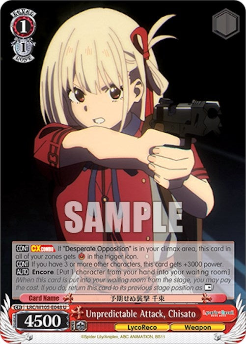 Image for Unpredictable Attack, Chisato (Lycoris Recoil) (LRC/W105-E048 U) - Weiss Schwarz