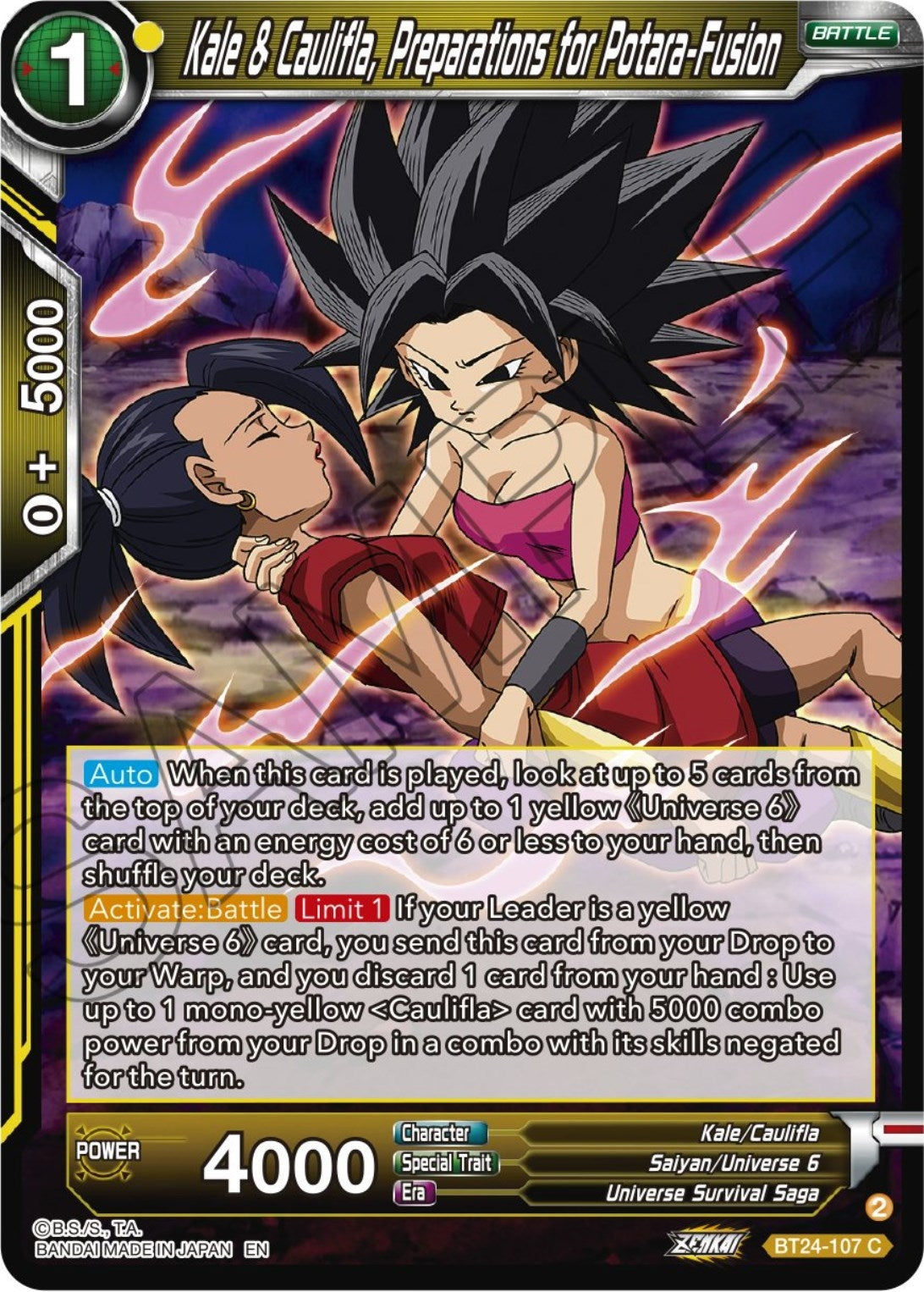 Image for Kale & Caulifla, Preparations for Potara-Fusion (Beyond Generations) (BT24-107) - Dragon Ball Super: Masters