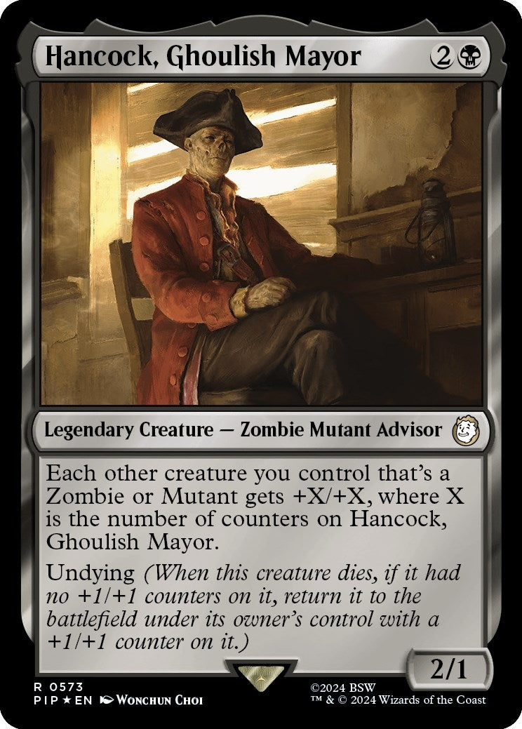 Image for Hancock, Ghoulish Mayor (Surge Foil) (Universes Beyond: Fallout) (573) - Magic: The Gathering