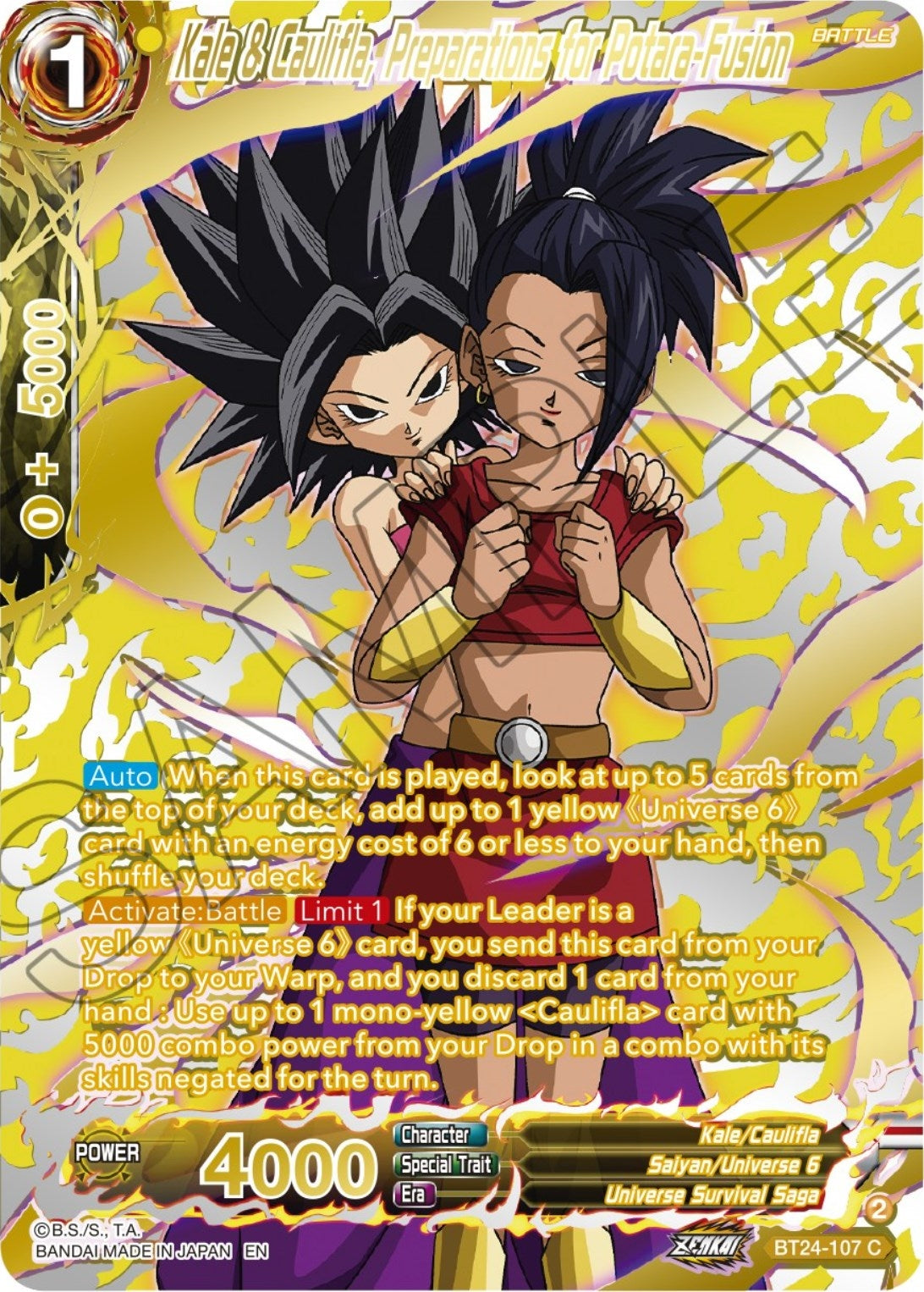 Image for Kale & Caulifla, Preparations for Potara-Fusion (Collector Booster Gold) (Beyond Generations) (BT24-107) - Dragon Ball Super: Masters